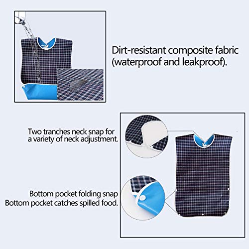 Baberos para Adultos,Yueser 2pcs Baberos Reutilizables Impermeables para Adultos con 2 Toallas Protector de Ropa Ambos para Hombres y Mujeres de Edad Mantiene Mealtime Aseado (Azul Oscuro,Rojo)