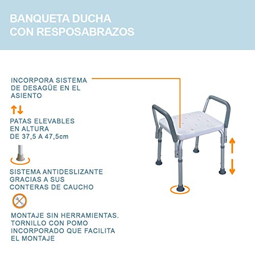 Banqueta con reposabrazos de aluminio para la ducha