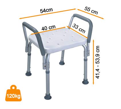 Banqueta con reposabrazos de aluminio para la ducha