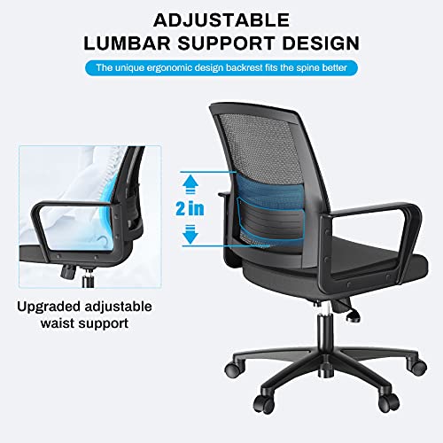 BASETBL Silla de Oficina, Silla Escritoria Ergonomica, Silla Giratoria de Malla con Regulable en Altura, Soporte Lumbar Ajustable, Silla para Casa o Oficina（Negro） Carga Máx 150 Kg