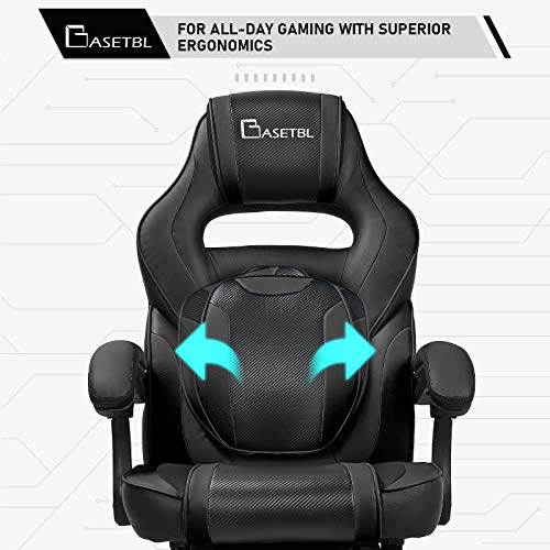 BASETBL Silla Gaming, Silla Gamer Ergonómica, Silla Game Racing para Computadora Regulable en Altura, Silla PC con Reposapiés, Silla de Oficina con Reposabrazos Articulado, Silla Cuero PU Inclinable