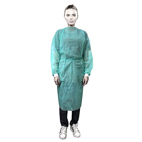 Batas desechables en TNT 30g / m2, batas profesionales desechables con puños de algodón puro, trabajo de bricolaje. Color: Verde - Azul - Blanco. Cantidad 10-50 - 100 piezas. (Verde)
