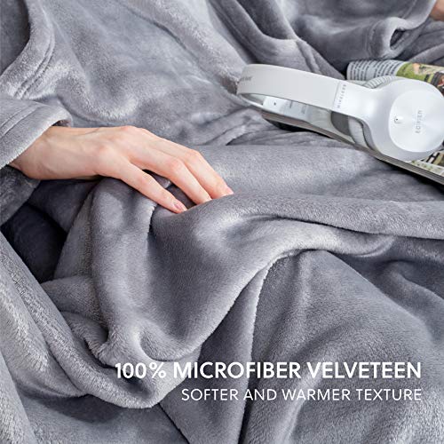 Bedsure Batamanta Mujer Polar Invierno - Bata Manta Hombre para Sofa, Manta con Mangas con Bolsillo Frontal, Hoodie Blanket de Tejido Felpa Suave y Acogedor, Gris, 170x200cm