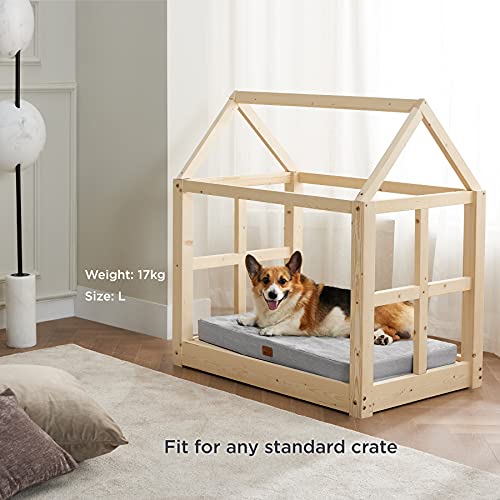 Bedsure Cama Perro Grande Ortopedica - Colchoneta Perro con Espuma Viscoelastica, Colchon Perro Lavable, Dog Bed con Revestimiento Impermeable y Funda Desenfundable, Gris Claro, L, 89x56x8cm