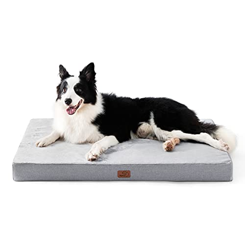 Bedsure Cama Perro Grande Ortopedica - Colchoneta Perro con Espuma Viscoelastica, Colchon Perro Lavable, Dog Bed con Revestimiento Impermeable y Funda Desenfundable, Gris Claro, L, 89x56x8cm