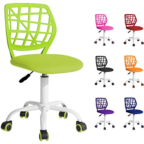BELTOM Silla de Escritorio para niñas Niños Youth. Silla ergonómica giratoria a 360°. Ajustable en Altura para el hogar y la Oficina. Sin apoyabrazos con Respaldo - Verde
