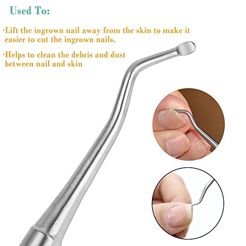 BEZOX Lima y Elevador de Uñas Encarnadas - Gancho Excavador para Pies Herramienta de Tratamiento Preferida por Podólogos - Acero Inoxidable Limpiado