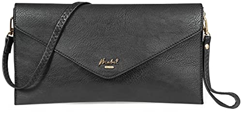 BHBS Bolso para Dama tipo Sobre de Mano en Imitación Piel con Correa para Hombro Larga ( Black)