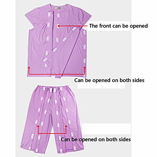 Bias&Belief Traje de cuidado de incontinencia para adultos, fácil de poner y quitar pijamas, ropa enferma para fractura de brazos y piernas después de la cirugía, XXL rosa