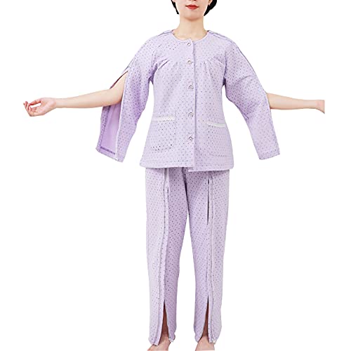 Bias&Belief Traje de cuidado de incontinencia para adultos, fácil de poner y quitar pijamas, ropa enferma para fractura de brazos y piernas después de la cirugía, XXL rosa