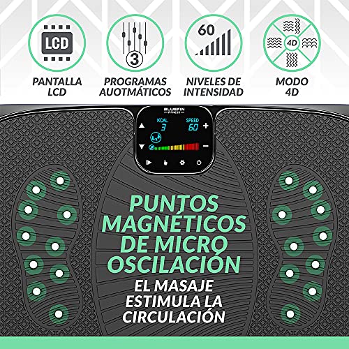 Bluefin Plataforma Vibratoria de Fitness con Triple Motor 4D | Masaje de Terapia Magnética I Altavoces Bluetooth 4.0 (Negro)