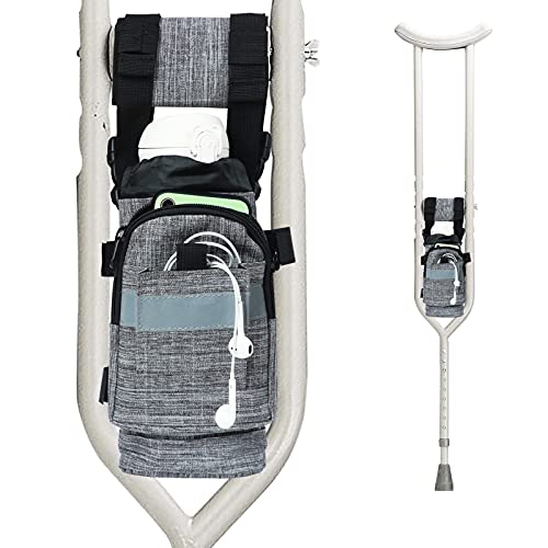 Bolsa para la muleta, bolsillo para la muleta con asa acolchada, bolsa de almacenamiento resistente con tiras reflectantes y doble cremallera, bolsillo para muletas axilares para accesorios de muleta.