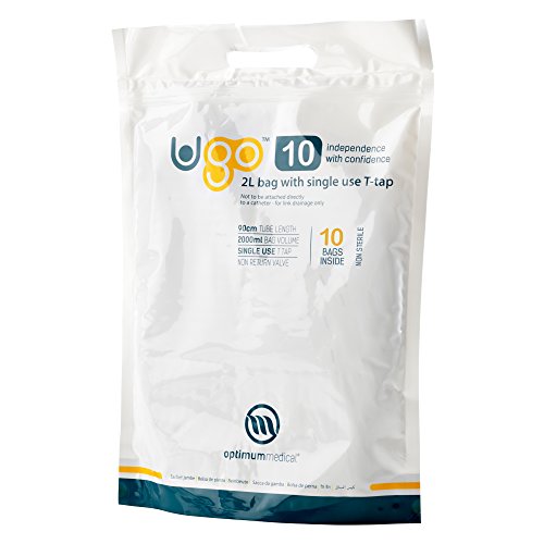 Bolsas de Noche de 2L Ugo (x10) - Bolsas de Drenaje de Orina/Bolsas Nocturnas de Catéter, T Tap o Lever Tap (Paquete de 10) (Ugo 10 - Grifo en T De Un Solo Uso, No Estéril)