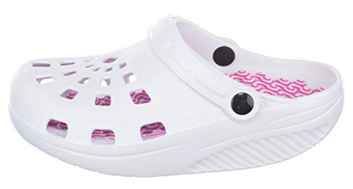 Brandsseller Zuecos de salud para mujer, cómodos, zapatos activos, zapatos de equilibrio, plantilla de masaje, suela redondeada, Blanco, 39 EU