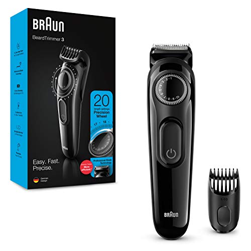 Braun Recortadora de Barba con Dial de Precisión y Peine, Cuchillas Afiladas de Larga Duración, Negro