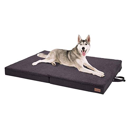 brunolie Paco Cama para Perros Plegable Gris, Lavable, ortopédico y Antideslizante, Cama para Perros con Espuma de Memoria Transpirable, Tamaño XL 120 x 85 cm