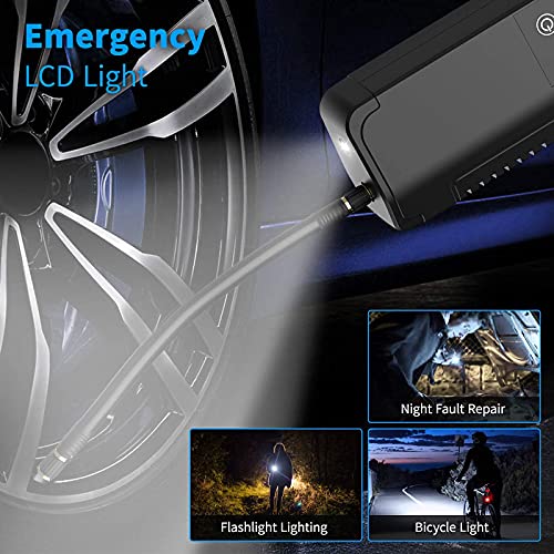 BURNNOVE Compresor de Aire portátil 120PSI 2000mAh Mini compresor neumático Recargable Bomba de neumáticos eléctrica inalámbrica con 3 Unidades de presión 4 adaptadores de Boquilla Pantalla LCD