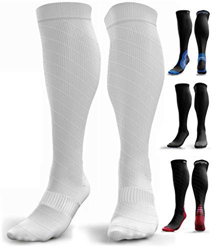 Calcetines de Compresión para Hombres y Mujeres - Medias de Compresion para Deporte - Maratones - Enfermeras - Estrés tibial Interior - Durante Embarazo (S/M (35-42), Blanco (sin logotipo))