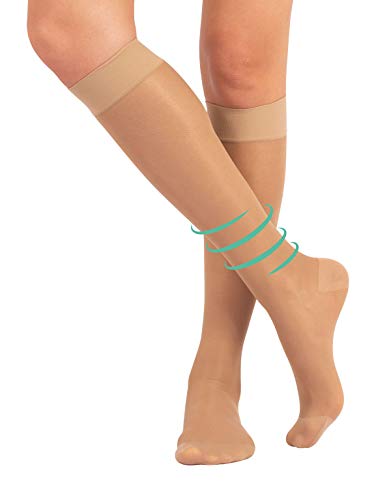 CALZITALY Calcetines Medicos | Medias Hasta La Rodilla A Compresión Graduada Media | 70 Den 10-14mm/Hg | Calcetería Italiana | (L-XL, Natural)