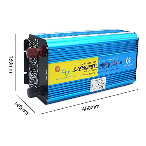 Cantonape Inversor de Corriente Onda Sinusoidal Pura 3000W/6000W Convertidor 12V a 220V 230V con Control Remoto Salidas de AC Dobles & Pantalla 2 LED para el Uso en el hogar del Carro de RV