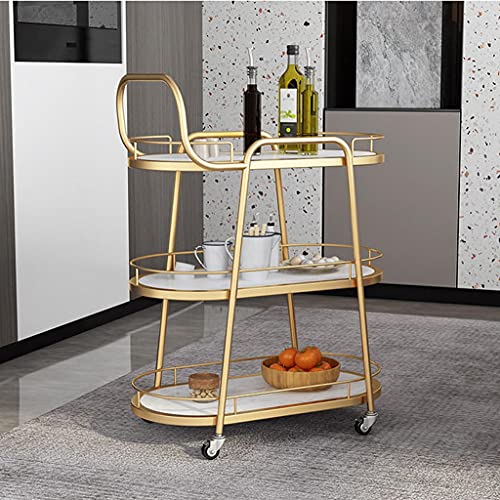 Carretillas Carrito de barra de vinos enrollables 3 TIERED Sirviendo el carrito de mármol o vidrio templado encimera moderna de la cocina de la cocina del carro de almacenamiento de cuatro lados