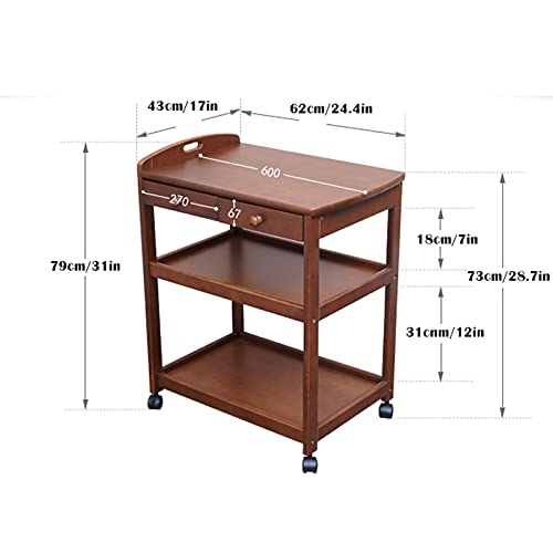 Carretillas Isla de la cocina enrollable, carro de almacenamiento de cocina con 2 casilleros, baster con bloqueo y estante de 3 niveles, para el comedor del hogar ( Color : Coffee Color )