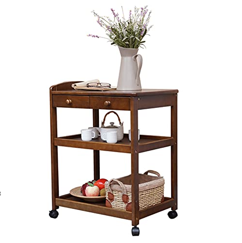 Carretillas Isla de la cocina enrollable, carro de almacenamiento de cocina con 2 casilleros, baster con bloqueo y estante de 3 niveles, para el comedor del hogar ( Color : Coffee Color )
