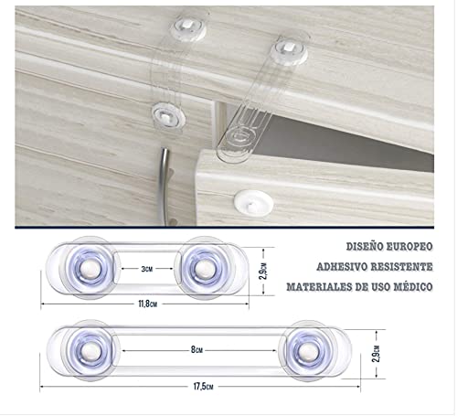 Cerraduras de Seguridad para Niños Resistentes y Transparentes - Cierres de Bloqueo para Bebes en Armarios Puertas - Seguros para Puertas Armarios, WC Cocina, Mesitas de Noche Material de uso Médico