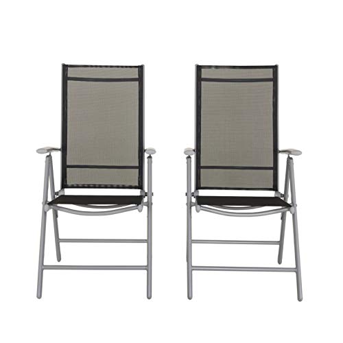 Chicreat - Silla plegable de aluminio con respaldo alto reclinable con 7 posiciones, Plateado/Negro Transparente (set de 2)