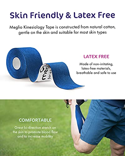 Cinta de Kinesiología Meglio Rollos 5 m, Sin Látex, Fleje de Vendaje Deportivo Hipoalergénico, Transpirable, Cintas Adhesivas Impermeables de Apoyo Muscular para Deportes y Recuperación de Lesiones