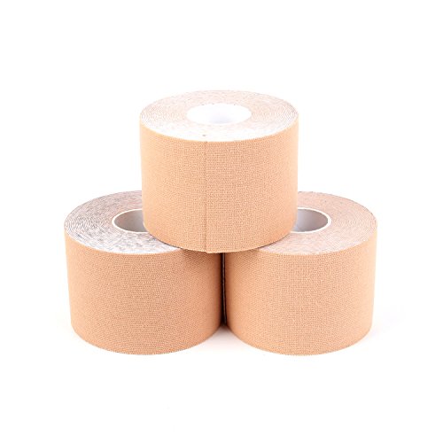 Cinta de Kinesiología Superbe (paquete de 3), Cinta Elástica Terapéutica Para Deportes Atléticos, Alivio del Dolor, Recuperación y Fisioterapia, 5 cm x 5 m (Beige)