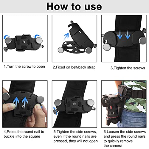 Clip de cámara de aleación de Aluminio, Soporte de cámara, Clip de cinturón de Soporte de cámara con Tornillos de 1/4 pulg, para Cámara DSLR SLR, Mochila, trípode, cinturón