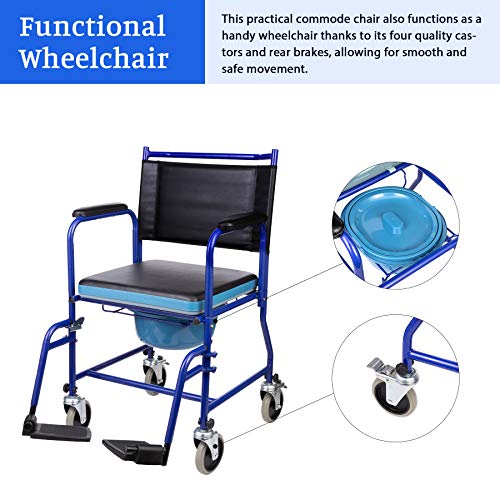 CO-Z Silla de Ruedas con Inodoro Portátil para Mayores Silla Orinal para Ancianos con Ruedas y Reposapiés Silla de WC o Inodoro para Minusválidos Discapacitados Ancianos hasta 150 kg (Con rueda)