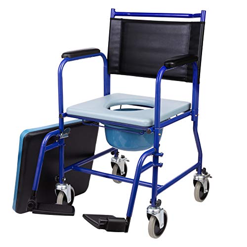 CO-Z Silla de Ruedas con Inodoro Portátil para Mayores Silla Orinal para Ancianos con Ruedas y Reposapiés Silla de WC o Inodoro para Minusválidos Discapacitados Ancianos hasta 150 kg (Con rueda)