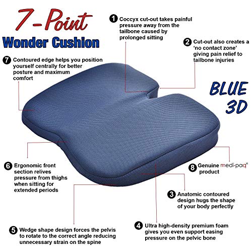 Cojín de Cuña Freedom– Grandioso para Alivio de Coxis, Soporte Lumbar y Dolor de Espalda para el auto y el hogar - Tela 3-D Azul …