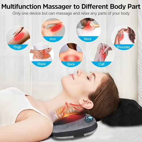 Cojín de Masaje Shiatsu Calefacción, ROIPUS Masajeador Espalda y Cervicales 3D Masajeador Almohada Eléctrico, Alivia Los Músculos del Cervical, Piernas, Hombro, Brazo, para Oficina Hogar y Coche