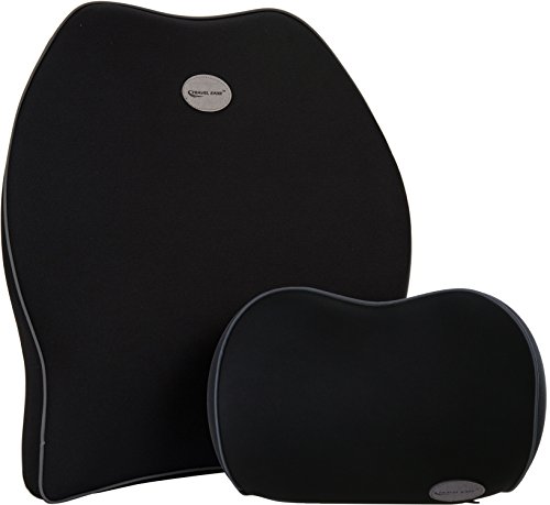 Cojín de Respaldo Lumbar & Juego de Almohada de Cuello Reposacabezas para Coche, Travel Ease Coche Espuma de Memoria Cojín de Asiento para Alivio de Dolor de Espalda (Negro)