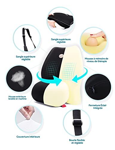 Cojín de Respaldo Lumbar & Juego de Almohada de Cuello Reposacabezas para Coche, Travel Ease Coche Espuma de Memoria Cojín de Asiento para Alivio de Dolor de Espalda (Negro)