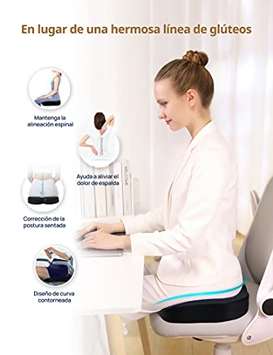 Cojin Ortopédico para Coxis de Espuma de Memoria, TravelEase Cojin de Asiento para Dolor de Espalda y Alivio de Dolor de Hueso de la Cola Sciático, Usado para Silla de Oficina, Silla de Rueda (Negro)
