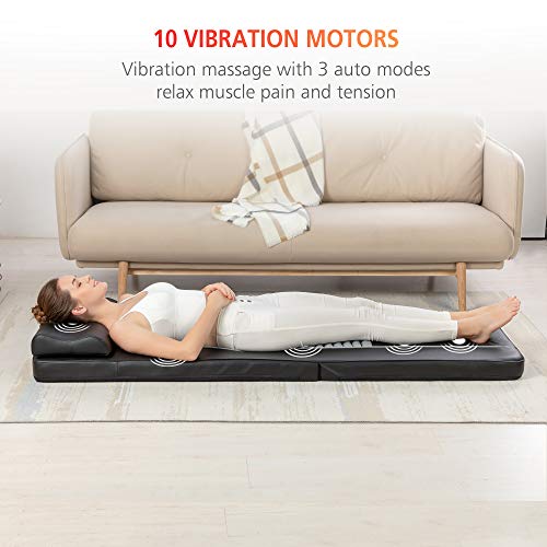 Comfier Colchoneta de masaje de cuerpo completo, masajeador de espalda Shiatsu con calor y colchón de masaje vibratorio, almohadilla de masaje Shiatsu para cama, masajeador para cuello y espalda