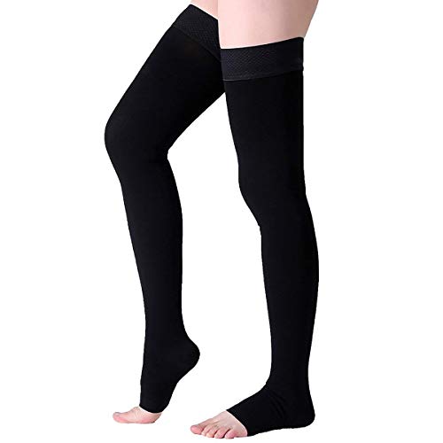 Compresión Muslo Medias altas 23-32-mmHg Ayuda de alivio Prevenga la vena varicosa (Color : Black, Size : XXL)