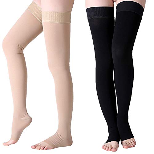 Compresión Muslo Medias altas 23-32-mmHg Ayuda de alivio Prevenga la vena varicosa (Color : Skin Color, Size : XXL)