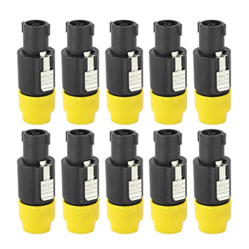 Conector de altavoz de audio, 10 piezas C-nl4fc Conector de altavoz de audio Conector de cable de enchufe Speakon de 4 pines impermeable, buena conductividad eléctrica, fácil operación(Amarillo)