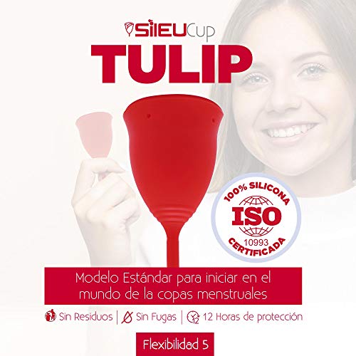 Copa Menstrual Sileu Cup modelo Tulip - Alternativa ecológica y natural a tampones y compresas - Las mejores opiniones de nuestros clientes, recomendada por ginecólogos - Talla L, Rojo
