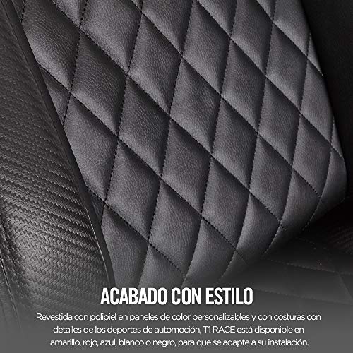 Corsair T1 Race Silla de Oficina, para Videojuegos, Polipiel, fácil de ensamblar, giratoria ergonómica, Altura Ajustable y reposabrazos 4D, Asiento cómodo y reclinable, Negro, 134 x 58 x 58 cm