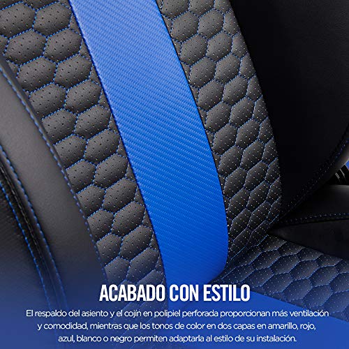 Corsair T2 Road Warrior Silla de Oficina, para Videojuegos Polipiel, Fácil De Ensamblar, Giratoria Ergonómica, Altura Ajustable Y Reposabrazos 4D, Asiento Ancho Y Cómodo con Reclinador Alto, Azul