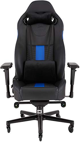 Corsair T2 Road Warrior Silla de Oficina, para Videojuegos Polipiel, Fácil De Ensamblar, Giratoria Ergonómica, Altura Ajustable Y Reposabrazos 4D, Asiento Ancho Y Cómodo con Reclinador Alto, Azul