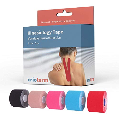 CRIOTERM Kinesiology Tape 5m x 5cm. Vendaje Neuromuscular Para Uso Terapéutico y Deportivo. Elástico e Impermeable (Rojo)