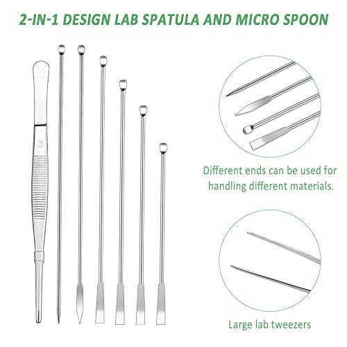 Cuchara de Laboratorio 18pcs Doble Cabezas Cuchara de Medicina de Acero Inoxidable Espátula de Laboratorio Micro Cuchara de Muestreo para Polvos, Gel