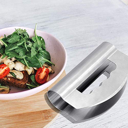 Cuchillo para picar ensaladas con doble hoja - Cortador de mezzaluna afilado de acero inoxidable y picador para la cocina en casa - Cortador de mano mecedora multiuso para